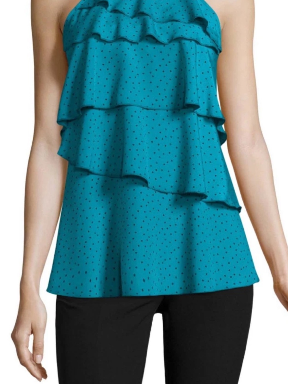 Worthington Teal Layered Ruffle Polka Dot Mini Dress